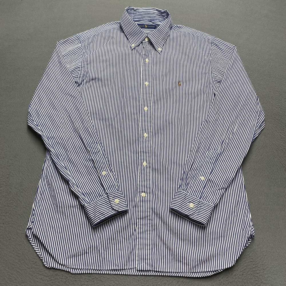 Ralph Lauren Shirt Mens 16.5 42 Blue White Striped Button Down Long Sleeve Dress